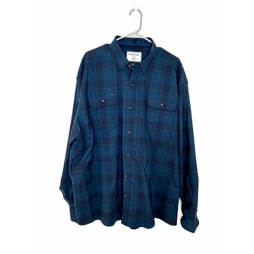 Poncho The Blue Goose Performance Flannel Regular Fit Sz XXL Dark Blue Plaid EUC